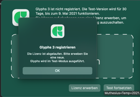 Fehlermeldung Glyphs 3 Lizenz
